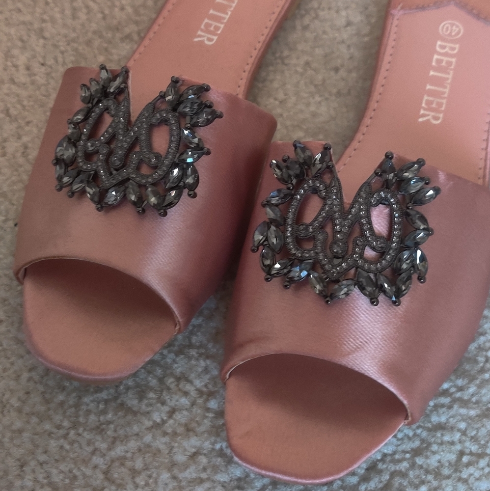Vintage satin slip on sandals